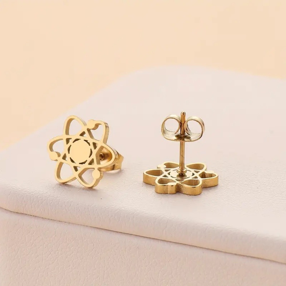 Atom Earrings Gold Stainless Steel Stud Earrings Science Jewelry Stainless Steel - Picture 2 of 7